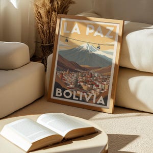 Bolivia Travel Poster, La Paz Retro Print, A2 Vintage Wall Art, Andes Mountains, 1950s Digital Download South America Poster
