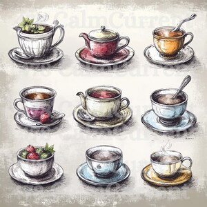 Tea Culture and Dim Sum Clipart Set - Hand-Drawn Chinese Food Graphics - PNG JPG Download