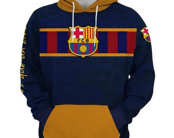 Felpa con cappuccio FC Barcelona/Felpa con cappuccio da calcio personalizzata/Felpa da calcio personalizzata per giocatori e tifosi/Abbigliamento per il giorno della partita/Calcio europeo