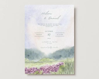 Green and Beige Watercolor Wedding Invitation | Editable in Canva | Instant Download