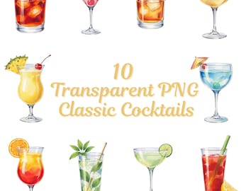 Classic Cocktails Bundle | 300 DPI JPEG | Transparent PNG | 4200 x 4200 Pixels | 14 x 14 Inches | Digital Download | 10 High-Quality Designs