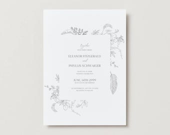 Vintage Grey Floral Wedding Invitation | Editable in Canva | Instant Download