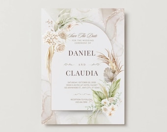 Modern Botanical Wedding Card | Editable in Canva | Instant Download