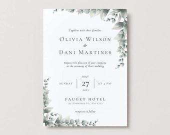 Green Modern Wedding Invitation | Editable in Canva | Instant Download