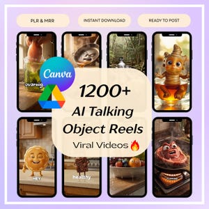 1200+ AI Talking Object Reels Bundle | Canva Editable Videos | PLR & MRR
