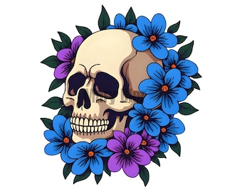 Floral Skull Clipart | 300 DPI JPEG | Transparent PNG | 4096 x 4096 Pixels | 13.65 x 13.65 Inches | Digital Download
