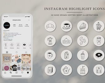 Instagram Coffee Highlights Icons | 300 DPI JPEG | Transparent PNG | 1080 x 1920 Pixels  | Digital Download | 18 High-Quality Designs