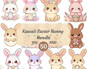 Kawaii Easter Bunny Clipart | 300 DPI | Transparent PNG | 4200 x 4200 Pixels | Digital Download | 50 Quality Designs