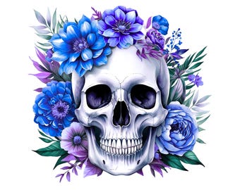 Floral Skull Clipart | 300 DPI JPEG | Transparent PNG | 4096 x 4096 Pixels | 13.65 x 13.65 Inches | Digital Download