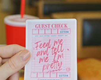 Adesivo Feed Me Pretty, adesivo trendy con assegno rosa per gli ospiti