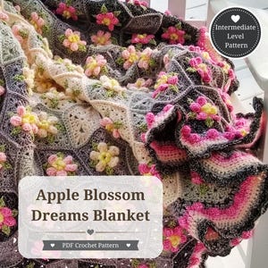 Apple Blossom Dreams Afghan | Stone Washed Version | Crochet Pattern (Instant Download)