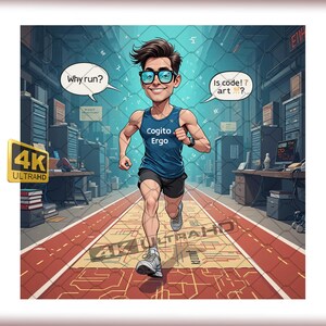 Custom 3D Runner Programmer Caricature - Digital Office Art Portrait