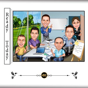 Custom Caricature Cartoon for Business Meetings & Office Teams - Fun Corporate Gift, Startup Team Art, Workplace Collaboration Gift