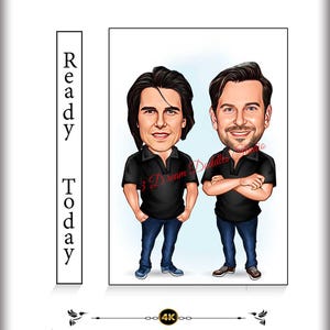 Aangepaste karikatuur van twee mannen - grappige cartoon vrienden, illustratie broers, gepersonaliseerd cadeau voor mannen, digitaal portret, lachende jongens
