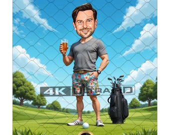 Custom Golf Caricature Portrait from Photo, Personalized Golfer Cartoon Art