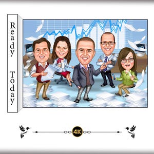 Custom Business Team Caricature Cartoon - Office Meeting, Corporate Portrait, Startup Group, Workplace Collaboration Gift