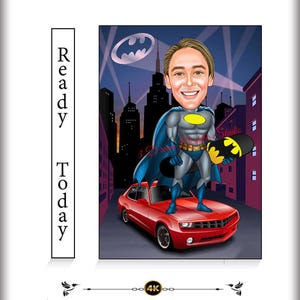 Lustige Batman Karikatur - Superhelden-Karikatur Kunst, Dark Knight Fan Geschenk, Comic-Stil Digitales Porträt, personalisiertes DC Geschenk