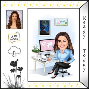 Weltkarte Illustration Kunstdruck - Bestes Geschenk für Frauen, Büro & Schreibtisch Dekor, Computer Wand Kunst, Weibliche Empowerment, Wohnkultur