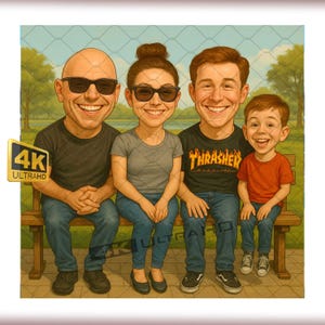 Custom Family Caricature - Personalized Cartoon Portrait - Big Head Style - Digital Art Gift for Parents, Couples, Friends & Kids