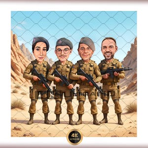 Custom Soldier Caricature Portrait - Military Cartoon Art Digital Download
