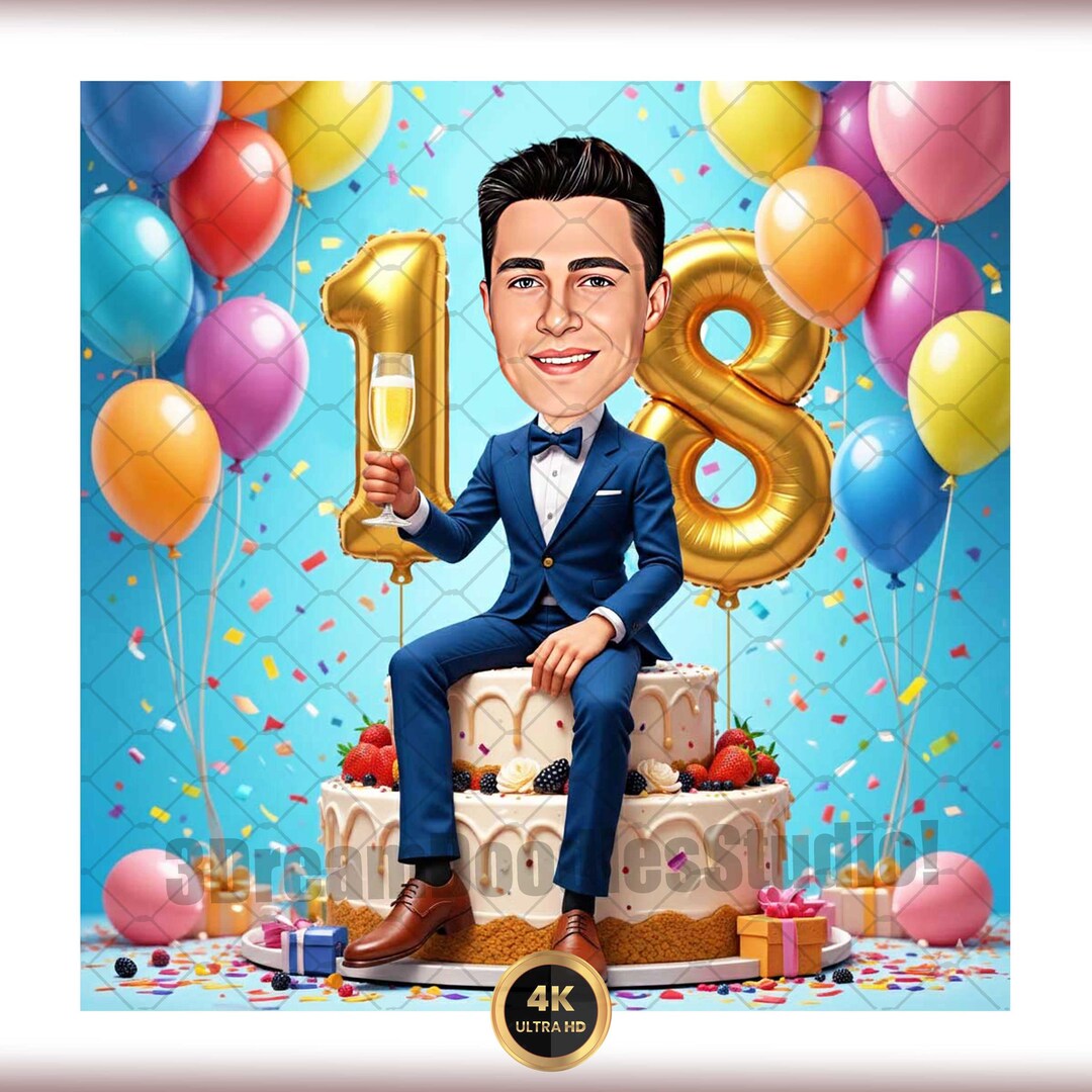 Personalized Birthday Caricature From Photo Custom Cake Topper 