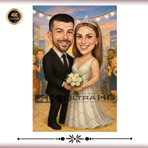 Custom Wedding Caricature Portrait | Personalized Bride & Groom Cartoon Art | Unique Anniversary or Bridal Shower Gift
