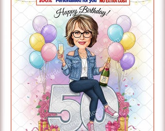 Caricature amusante pour ses 50 ans : portrait numérique personnalisé à partir d'une photo