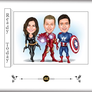 Avengers Group Caricature - Custom Cartoon Illustration of Iron Man, Captain America, Black Widow - Marvel Comics Superhero Art