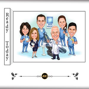 Benutzerdefinierte Karikatur Cartoon von Zahnärzten - Lustiges Zahnarzt-Gruppenporträt - Personalisierte Praxiskunst - Geschenk für Zahnärzte & Personal