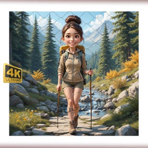 Custom Hiking Caricature Portrait - Personalized Couple Cartoon from Photo