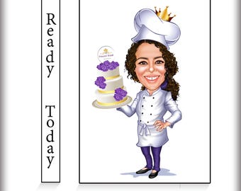 Retrato personalizado de pastelero, caricatura digital personalizada