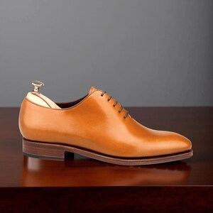 Handmade Men’s Oxford Shoes – Tan Leather Dress Boots for Office & Formal Wear