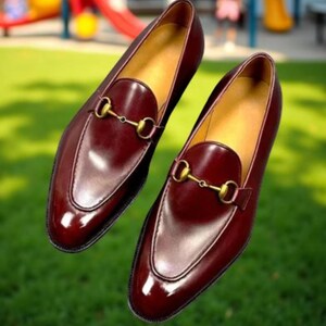 Handmade Men’s Maroon Leather Moccasin Shoes – Dress Shoes for Men