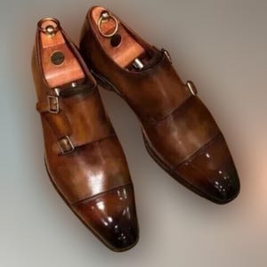 Handmade Men’s Genuine Brown Leather Double Monk Strap Shoes