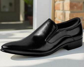 Handmade Men’s Black Leather Loafers – Casual & Business Dress Shoes, Classic Saddle Style