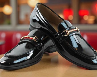 Mocasines de charol negro hechos a mano para hombre - Zapatos de vestir de esmoquin