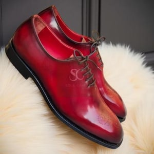 Handmade Men’s Red Leather Oxford Shoes