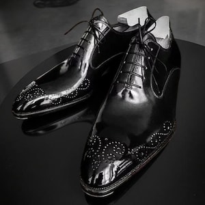 Handmade Men’s Brogue Black Leather Formal Shoes – Designer Oxford Dress Shoes