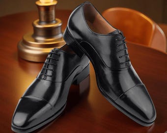 Handmade Men’s Oxford Leather Shoes – Black & Dark Grey