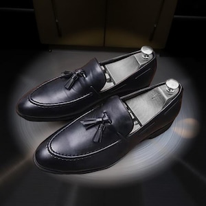 Handmade Men’s Genuine Leather Tassel Loafers – Formal Black Dress Shoes