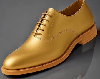 Handmade Men’s Gold Leather Oxford Shoes – Classic Luxury Dress Shoes