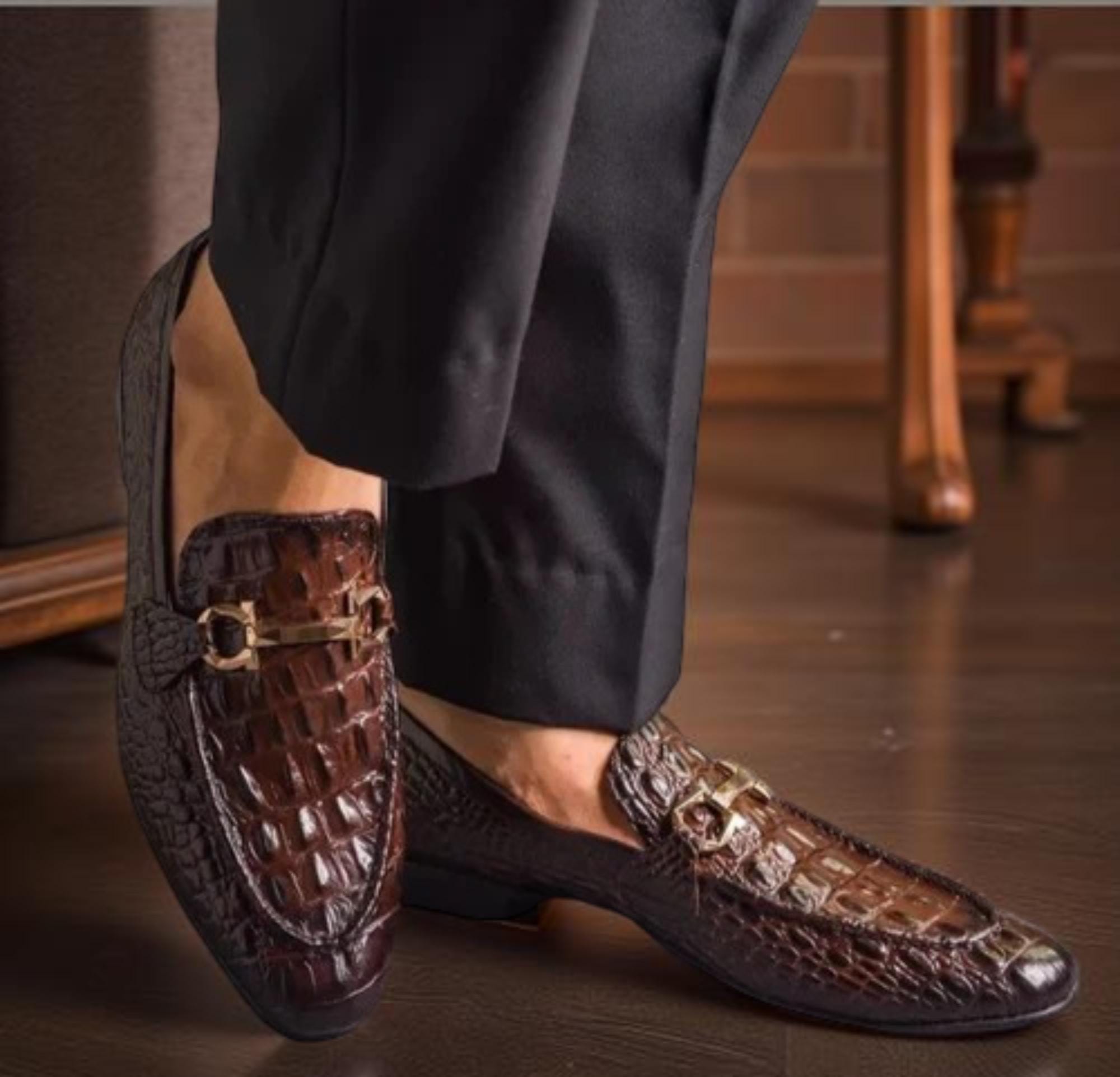 NEW Vintage Bragano Exotic Crocodile Leather Dress Shoes Mens 13N Brown Black Marco Di Milano Men main image 3