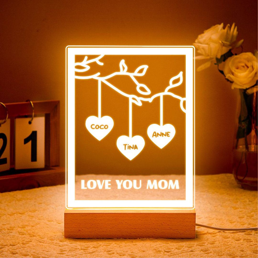 Personalized Family Tree Night Light Custom Name LED Lamp With Text ...