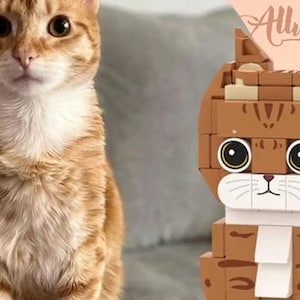 Personalisierte Katzen-Minifigur, personalisiertes Haustierportrait im Ziegelstein-Stil, Geschenk für Katzenliebhaber, individuelle Kätzchen-Skulptur vom Foto, einzigartiges Andenken an Ihr Haustier