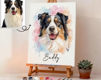 Custom Watercolor Pet Portrait Paint by Numbers Kit,Pet Photo to Painting Kit,Dog Portait Art,Custom Pet Memorial Art,DIY Pet Lovers Gift