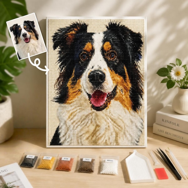 Custom Diamond Painting Kit, Personalized Dog Portrait from Photo, Handmade Diamond Art & DIY Craft Gift for Pet Lovers, Memorial Pet Gift