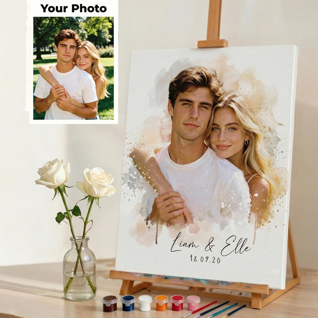 Custom Watercolor Portrait Paint by Numbers Kit, Photo to Personalized ...
