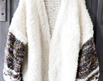 Handknit Chunky Boucle Cardigan: Alpaca Merino Wool Sweater