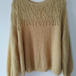 Luxury Golden Airy Mohair Blouse, Silky Sweater,HandKnit Pullower,Handknit Jumper, Lightweight,knitted Mohair Sweater,Soft & Cozy,Silkmohair