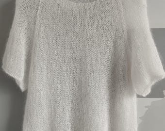 Blusa de seda mohair tejida a mano: suéter tipo camiseta en tonos pastel suaves